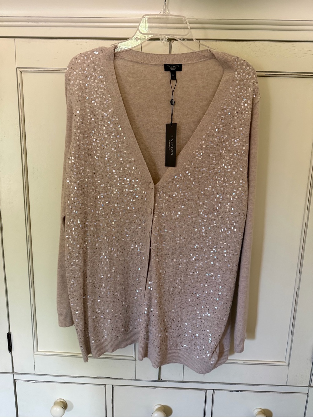 Talbots Dusty Tan Sequin V-Neck Cardigan
